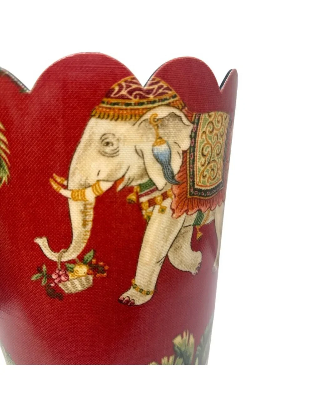 Luxury Wastebasket Red Elephant and Palms Scallop Top 10